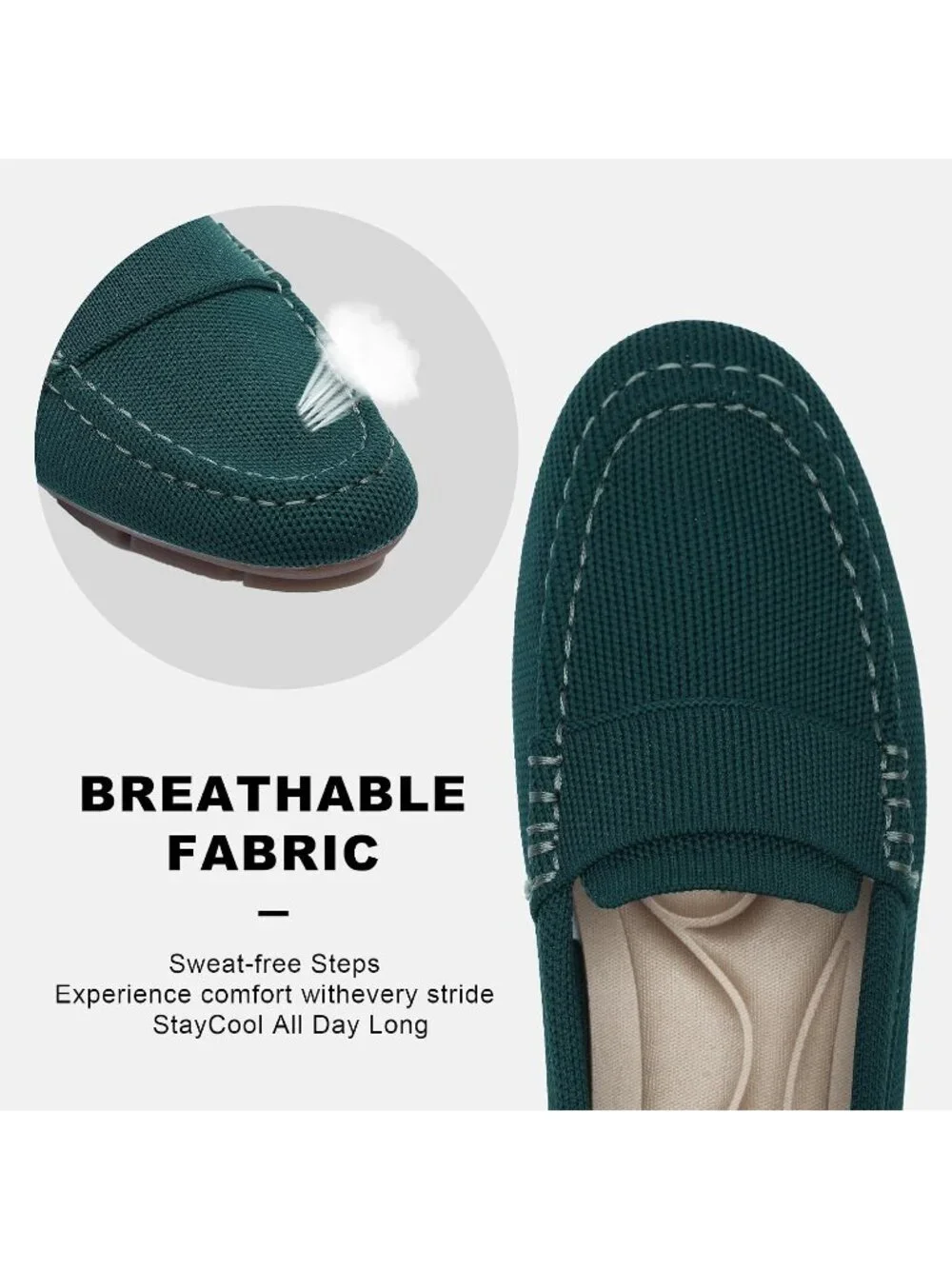 🆕Women's Dark Green Mesh fabric Loafer Shoes Comfortable Casual Flat Shoes